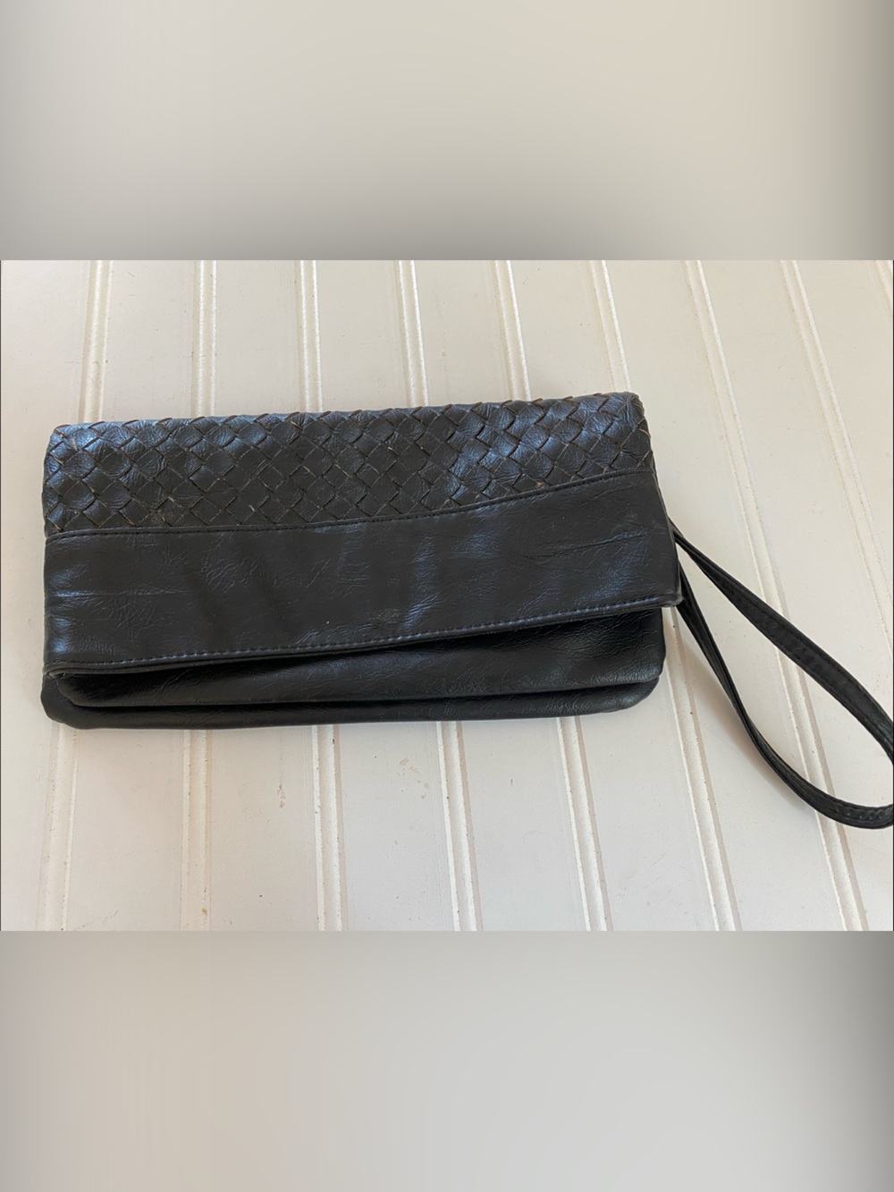 Kimchi Blue Black Woven Leather Clutch Wristlet